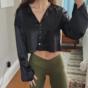 12th Tribe Faux Satin Bell Sleeve Shirt